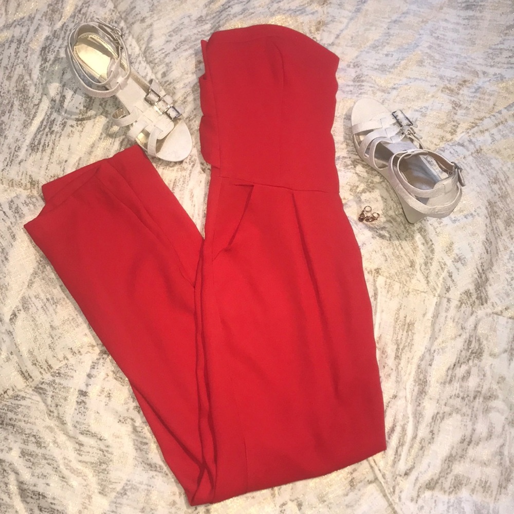 ‼️BOGO Arden B strapless, bow tie back jumpsuit